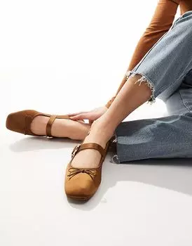 Stradivarius - Коричневые атласные балетки