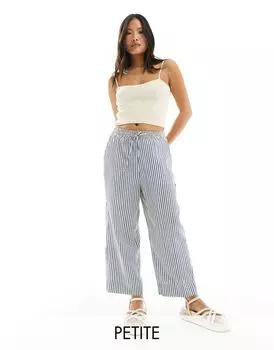 Stradivarius Petite — Брюки из жатого хлопка без застежки с синими полосками