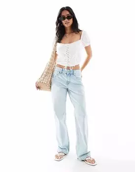 Stradivarius Petite - D03 - Джинсы прямого кроя светло-голубого цвета с заниженной талией