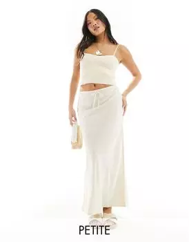 Stradivarius Petite – струящаяся юбка макси льняного оттенка натурального цвета