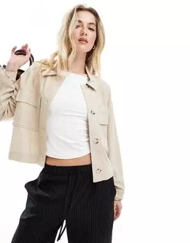 Stradivarius — Пиджак-рубашка нейтрального льняного цвета