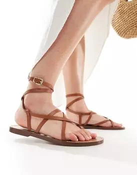 Stradivarius – Сандалии с коричневыми кожаными ремешками