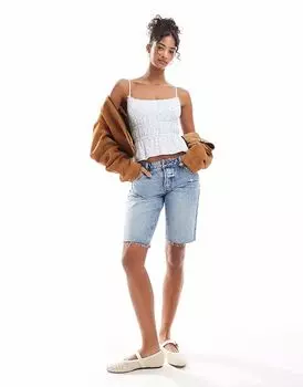 Stradivarius STR slim mid Шорты в цвете средней стирки