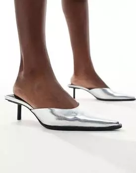 Stradivarius — Туфли-мюли с серебряными заклепками на шпильке