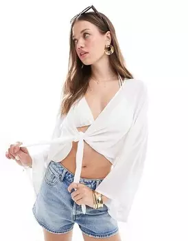 Stradivarius – Верх-кимоно в деревенском стиле натурального цвета