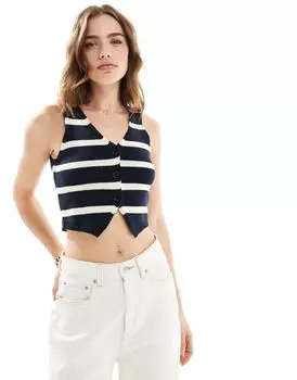 Stradivarius – Вязаный жилет с темно-синими полосками