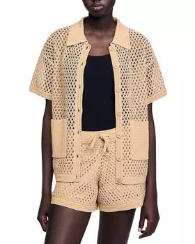 Стразовый кардиган с короткими рукавами Sandro, коричневый/бежевый