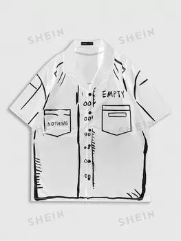 Street Life, Рубашка с короткими рукавами, набивной рисунок, ткань светлого цвета, стиль casual, для мужчин, школы Romwe, мультиколор