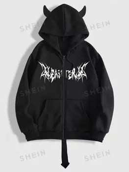 Street Life, Толстовка с капюшоном на молнии спереди с принтом героев мультфильмов Romwe, черный