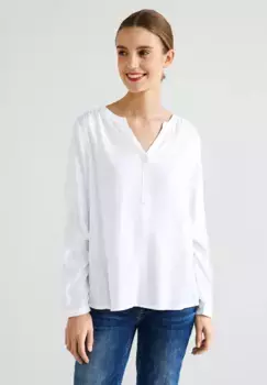 STREET ONE блузка с длинными рукавами и круглым вырезом с разрезом, белый