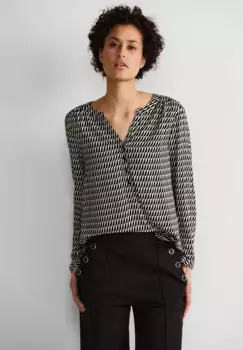 STREET ONE блузка с длинными рукавами и графическим узором, черный
