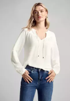 STREET ONE блузка с длинными рукавами, выполненная из мягкой вискозы, кремовый