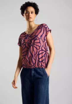 STREET ONE блузка с короткими рукавами и узором в виде листьев, цвет Mauve Rose