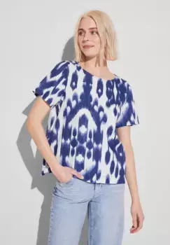 STREET ONE блузка с короткими рукавами и круглым вырезом, цвет Deep Water Blue