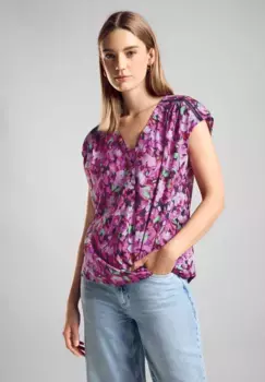 STREET ONE блузка с короткими рукавами и узором в виде листьев, цвет Magnolia Pink
