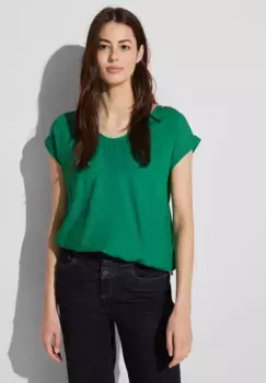 STREET ONE блузка с короткими рукавами и эластичным поясом, зеленый