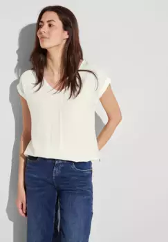STREET ONE блузка с короткими рукавами и эластичным поясом, кремовый