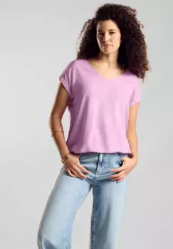 STREET ONE блузка с короткими рукавами и эластичным поясом, цвет Cherry Blossom Rose