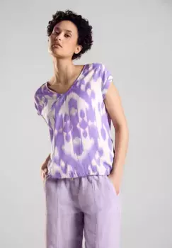 STREET ONE блузка с короткими рукавами и закругленным V-образным вырезом, цвет Smell Of Lavender