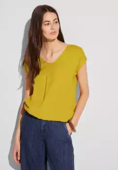 STREET ONE блузка с короткими рукавами и эластичным поясом, цвет Pineapple Yellow