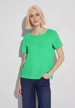STREET ONE блузка с короткими рукавами, круглый вырез, зеленый