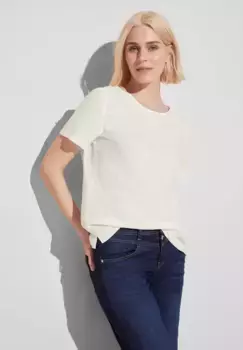 STREET ONE блузка с короткими рукавами, круглый вырез, кремовый
