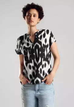 STREET ONE блузка с короткими рукавами, выполненная из мягкой вискозы, черный