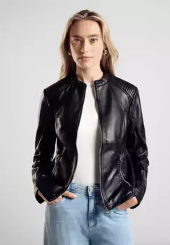 STREET ONE кожаная куртка, без капюшона, с воротником стойкой, черный