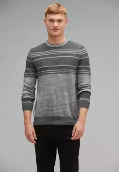 STREET ONE MEN полосатый свитер с круглым вырезом, серый