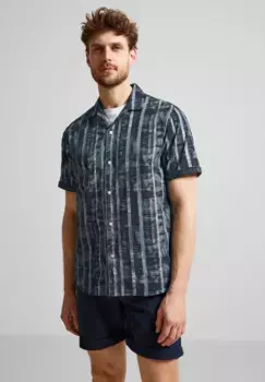 STREET ONE MEN рубашка с короткими рукавами и структурированным узором, синий
