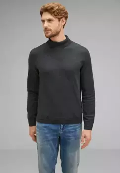 STREET ONE MEN свитер с воротником-стойкой, меланжевого цвета, серый