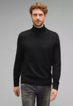 STREET ONE MEN свитер с воротником-стойкой, меланжевого цвета, черный
