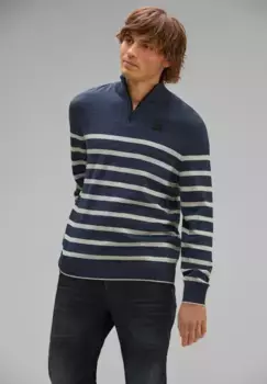 STREET ONE МУЖСКОЙ свитер с воротником-стойкой и воротником-стойкой Street One Men, цвет Cosy Blue Ink