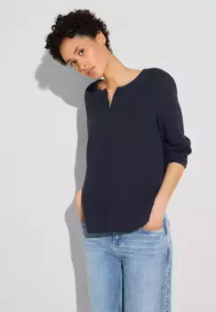 STREET ONE плиссированная блузка с планкой на пуговицах, синий