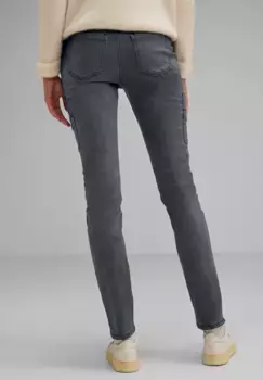 STREET ONE Прямые джинсы, завышенная талия, цвет Grey Washed Satin Denim
