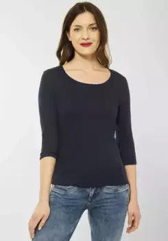 STREET ONE Рубашка с рукавом 3/4 "Style Pania", с дополнительной подкладкой спереди, синий