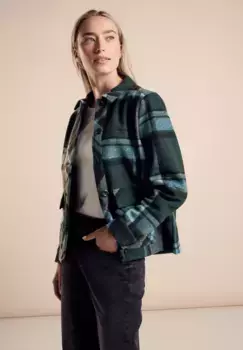 STREET ONE шерстяная куртка без капюшона в клетку, зеленый