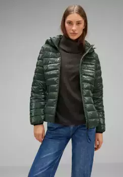 STREET ONE стеганая куртка, с капюшоном, со съемным капюшоном, зеленый