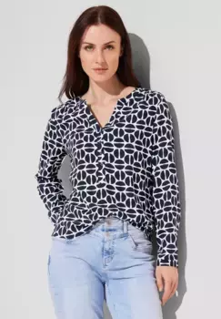 STREET ONE структурированная блузка с длинными рукавами, синий