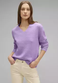 STREET ONE Свитер с V-образным вырезом и ребристой структурой, цвет Soft Pure Lilac