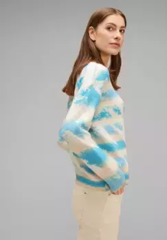 STREET ONE вязаный свитер с круглым вырезом, голубой