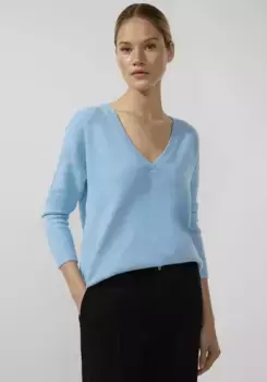 STREET ONE вязаный свитер, с узором в отверстия, синий