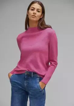 STREET ONE вязаный свитер, с вязаным узором, розовый