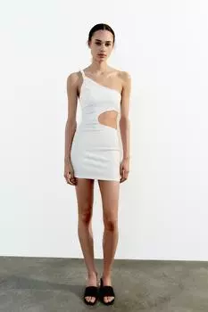 Стрейч асимметричное платье с вырезами ZARA, белый