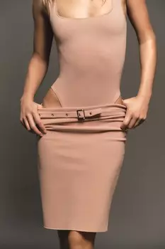 Стрейч контурный боди с квадратным вырезом ZARA, бледно-розовый