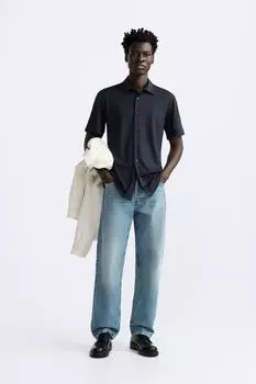 Стрейч-рубашка ZARA, темно-синий