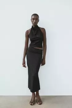 Стрейч-топ халтер ZARA, черный