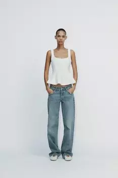 Стрейч топ с баской ZARA, белый
