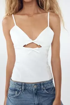 Стрейч-топ с вырезами и бантами ZARA, белый