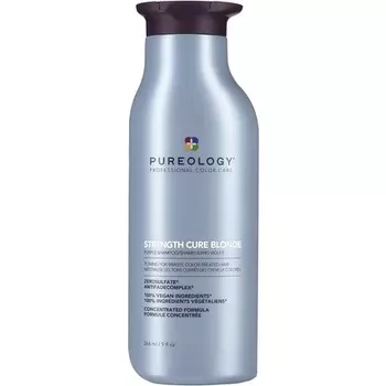 Strength Cure Blonde Purple Shampoo Восстанавливает и тонизирует бронзовые светлые волосы Веганские формулы Нежный очищающий шампунь без сульфатов 266 мл, Pureology
